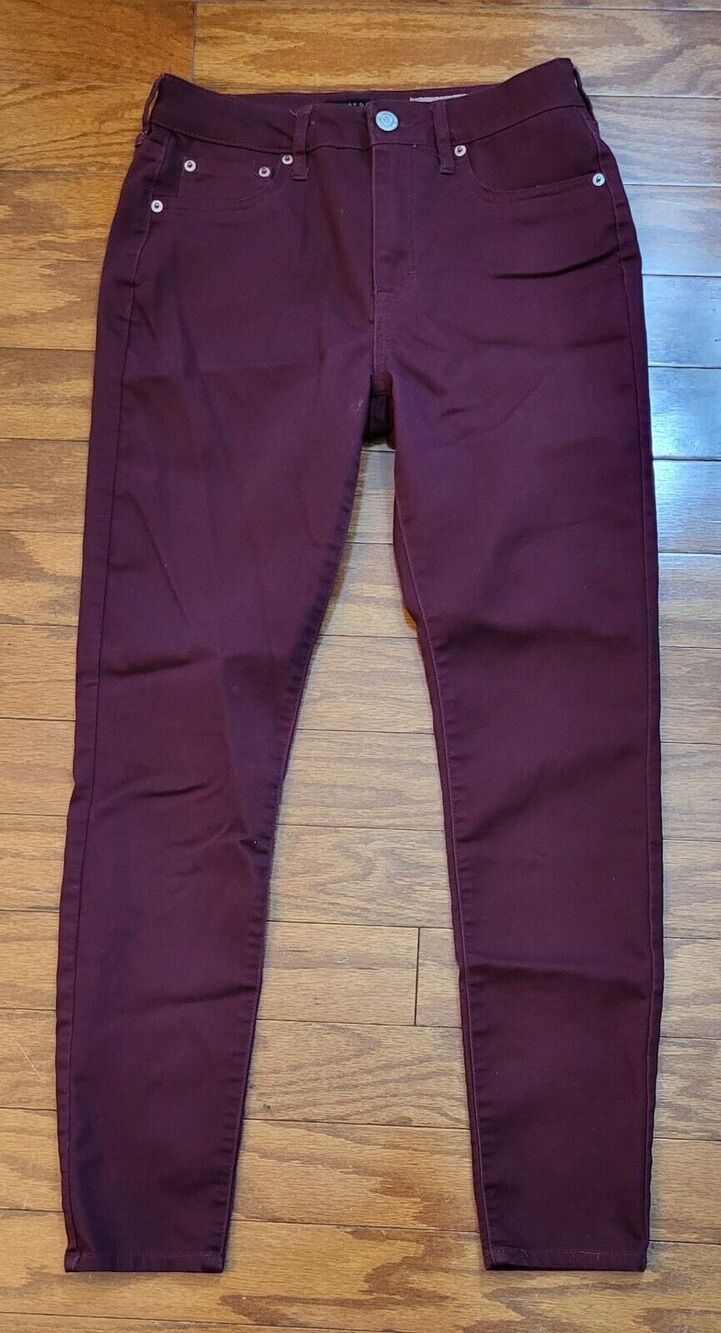 Aeropostale Women High Rise Jegging In Burgundy Brushed Denim Skinny Size 6